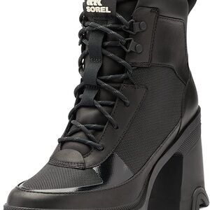 Sorel Women's Leather Black Lace-Up Heeled Boots
